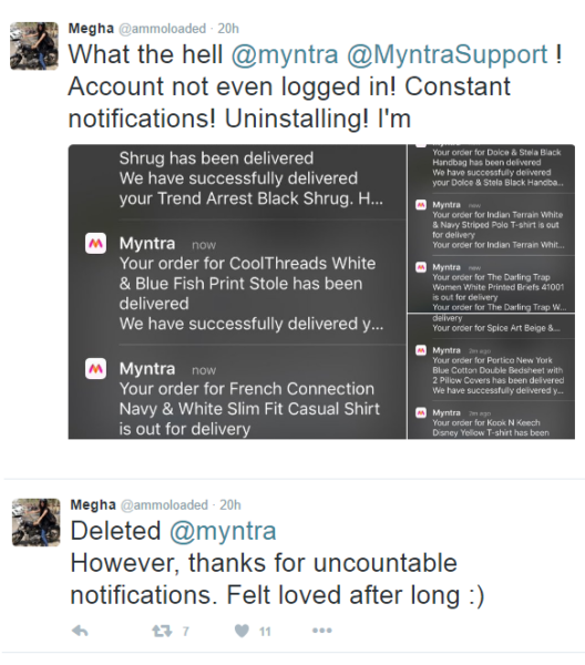 Myntra app spams its users! A marketing gimmick or a hack attack?